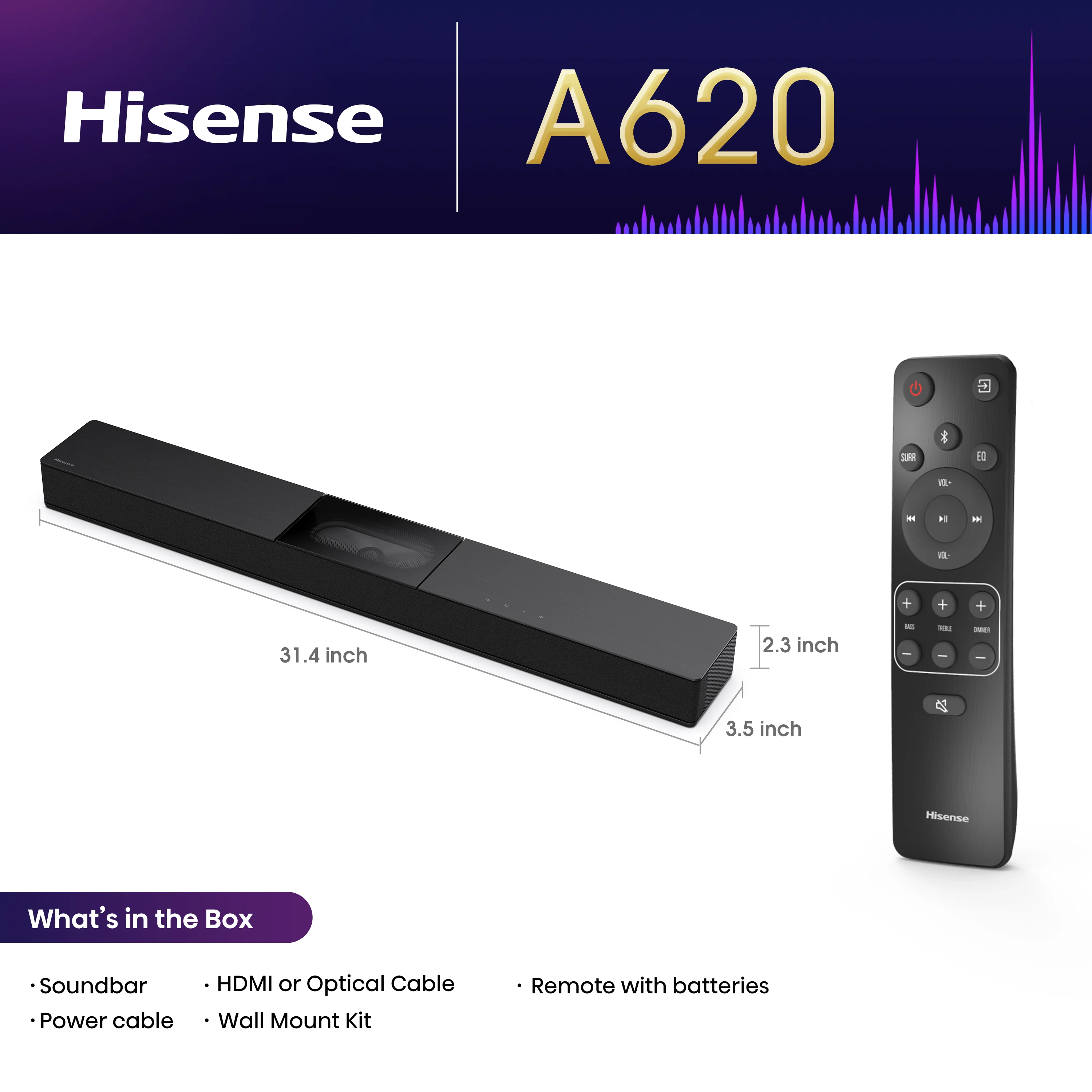 Hisense A620 2.1ch All-in-one Dolby Dightal /DTS Virtual: X, Sound Bar with Built-in Subwoofer - Image 3