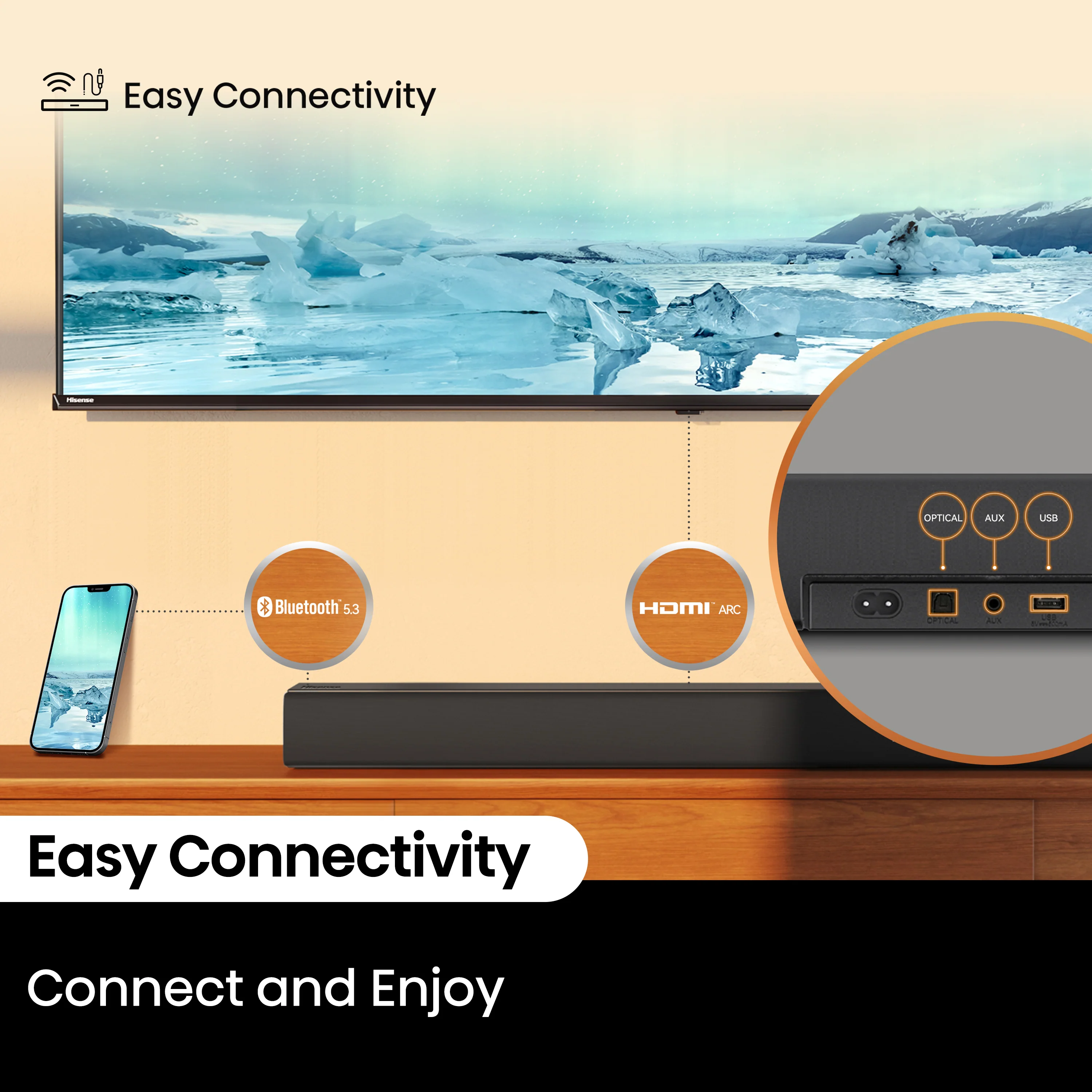 Hisense HS5100 5.1Ch, Dolby Digital Plus / DTS: X, Sound Bar with Wireless Subwoofer w/ Surround Speaker - Image 7