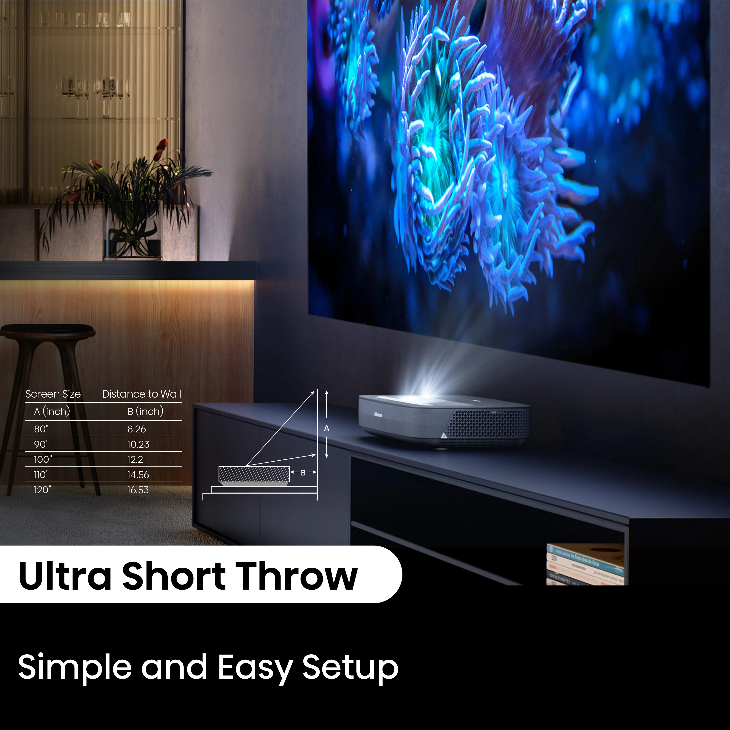 Hisense PL1 UST Laser Cinema projector projecting up to 120" - Image 6